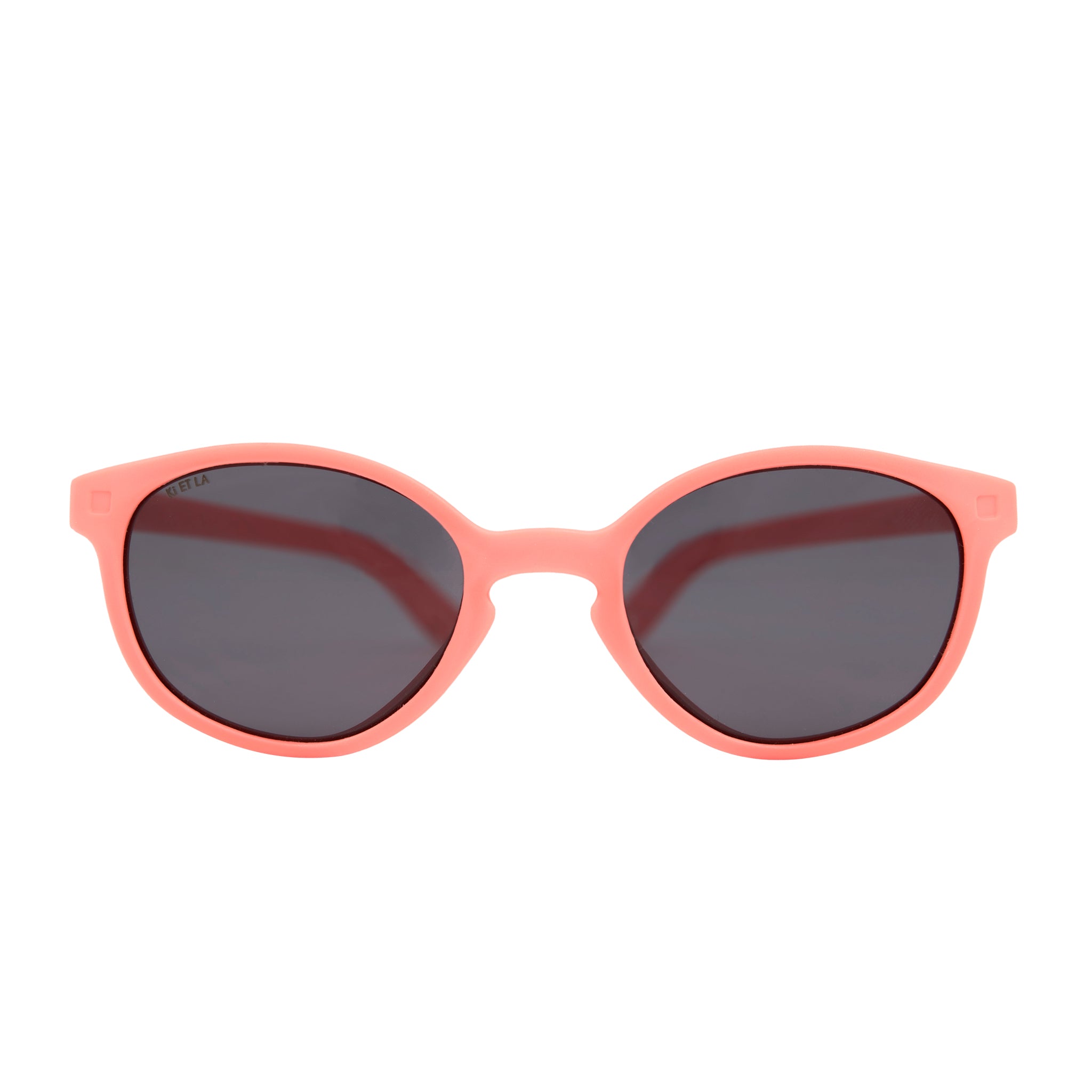 Front view of pink coloured toddler sunglasses 